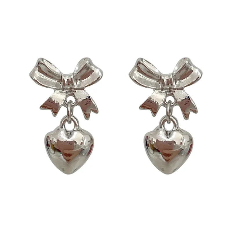 Silver Ribbon Heart Earrings